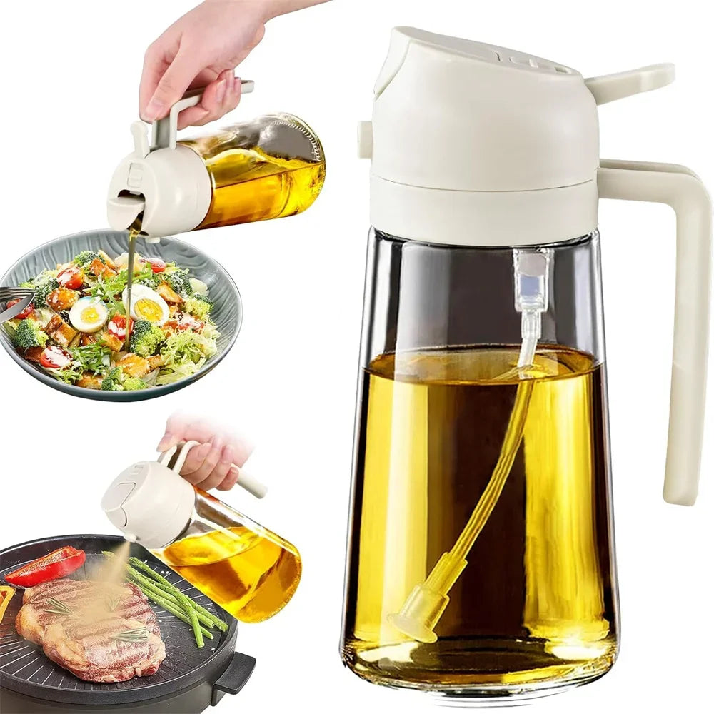 Glazen Oliespuit 2-in-1 — Spuiten én Schenken (470 ml)