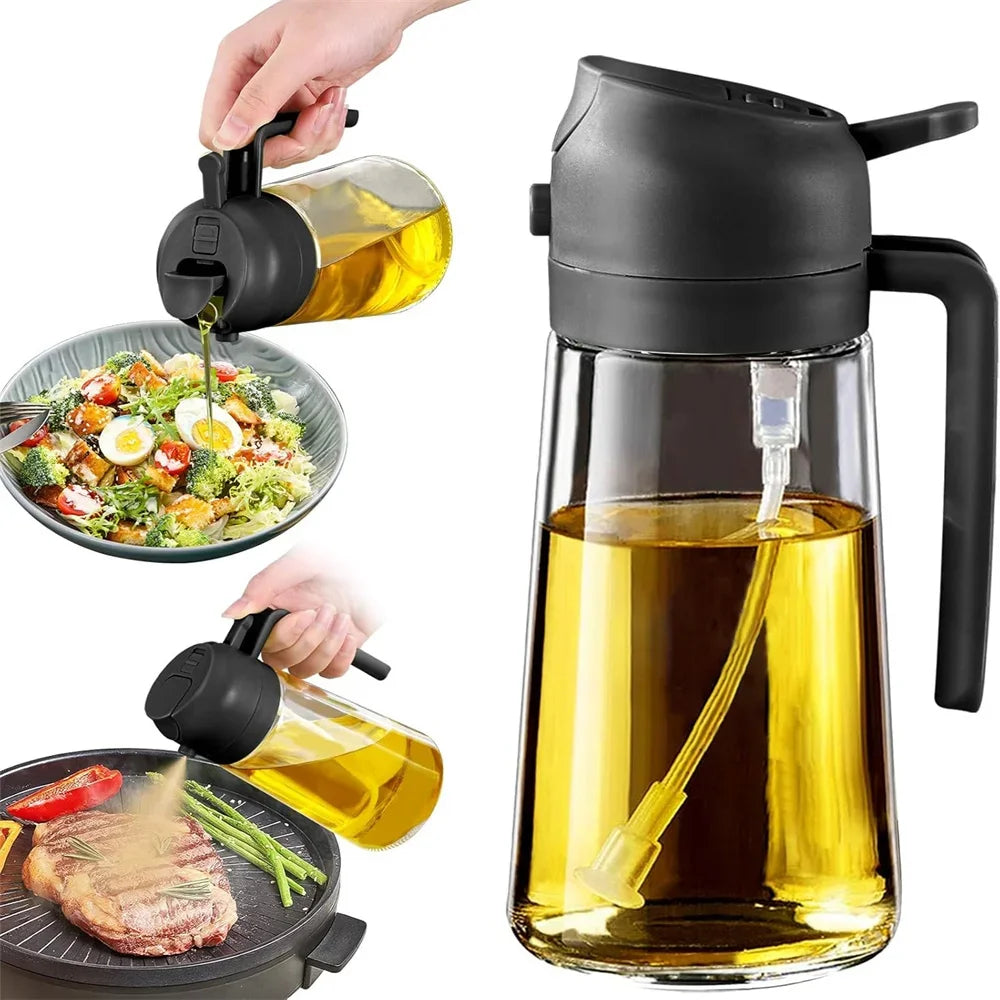 Glazen Oliespuit 2-in-1 — Spuiten én Schenken (470 ml)