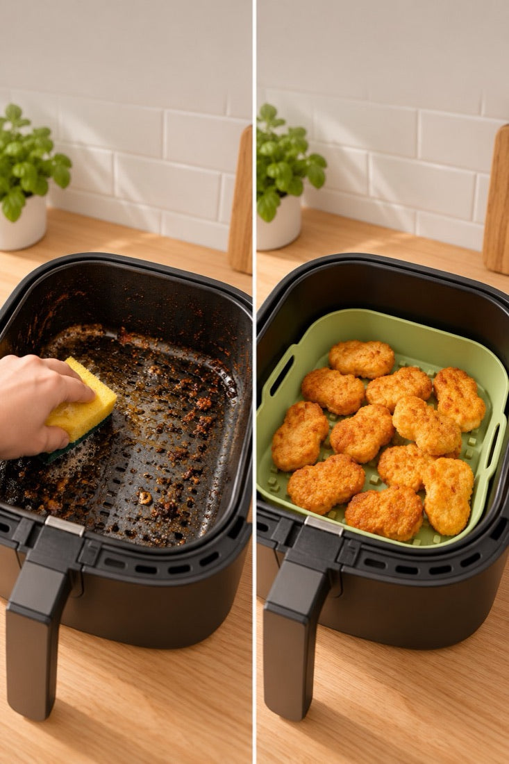 Airfryer-mandje zonder en met siliconen bakje